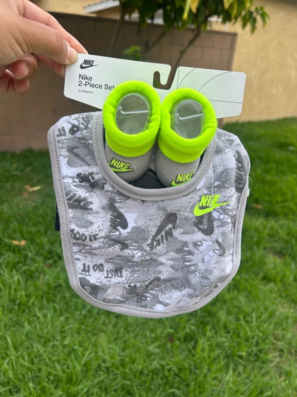 Nike Gray Bib & Neon Green Accent Booties Set